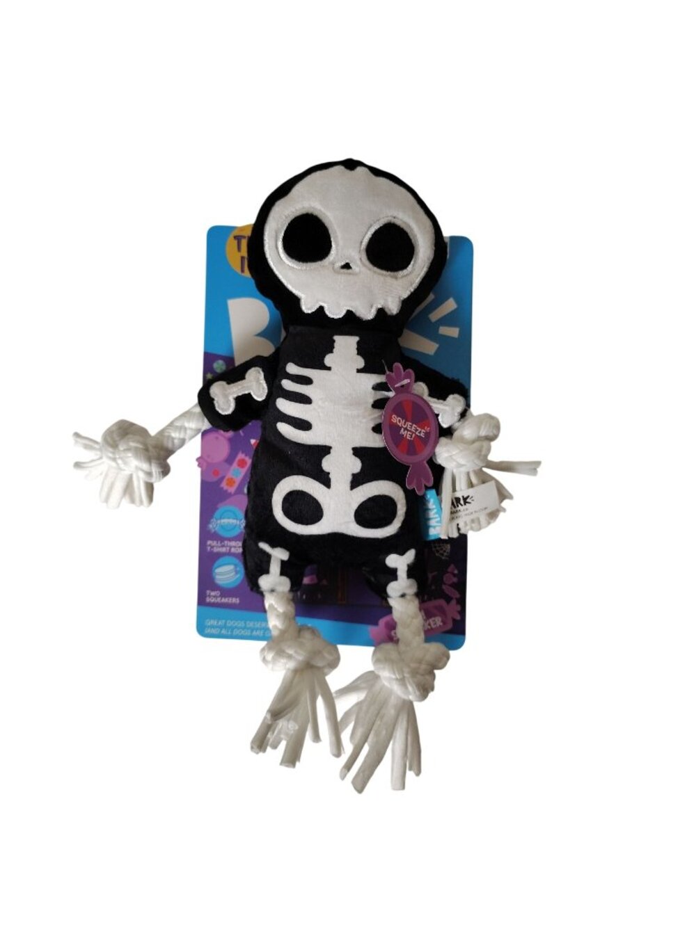 Bark Grim Squeaker Plush and Rope Dog Toy XS to M